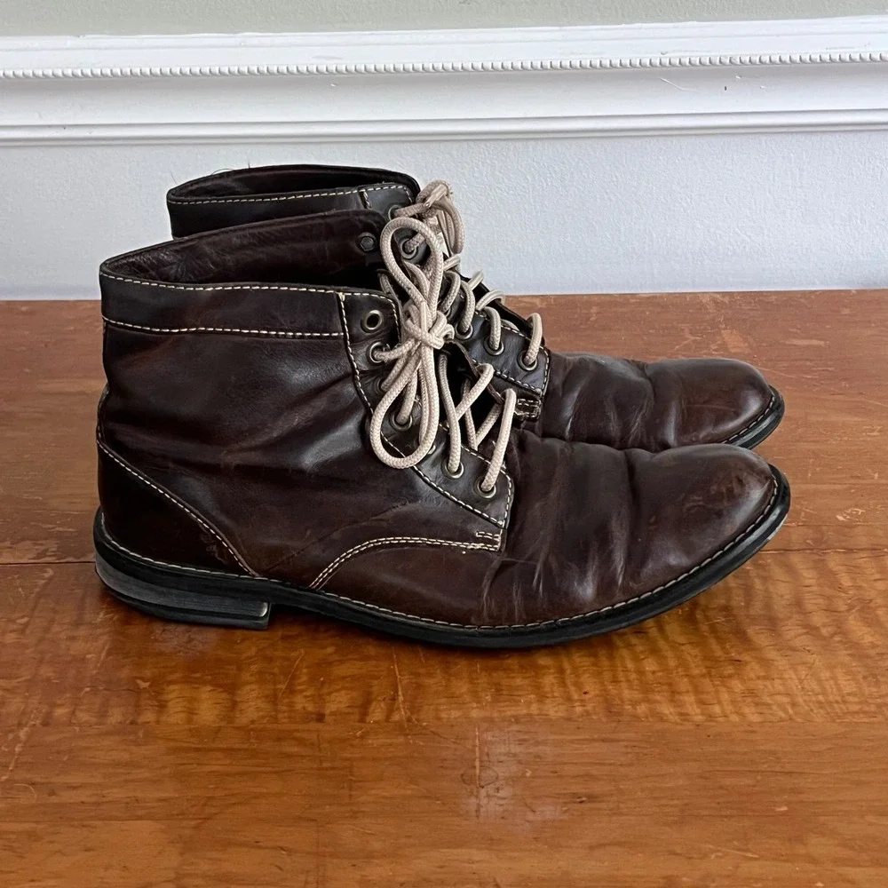 Cole Haan Vtg Distressed Boots Mens 10.5 Leather Lace Up Brown‎ Rugged Preloved